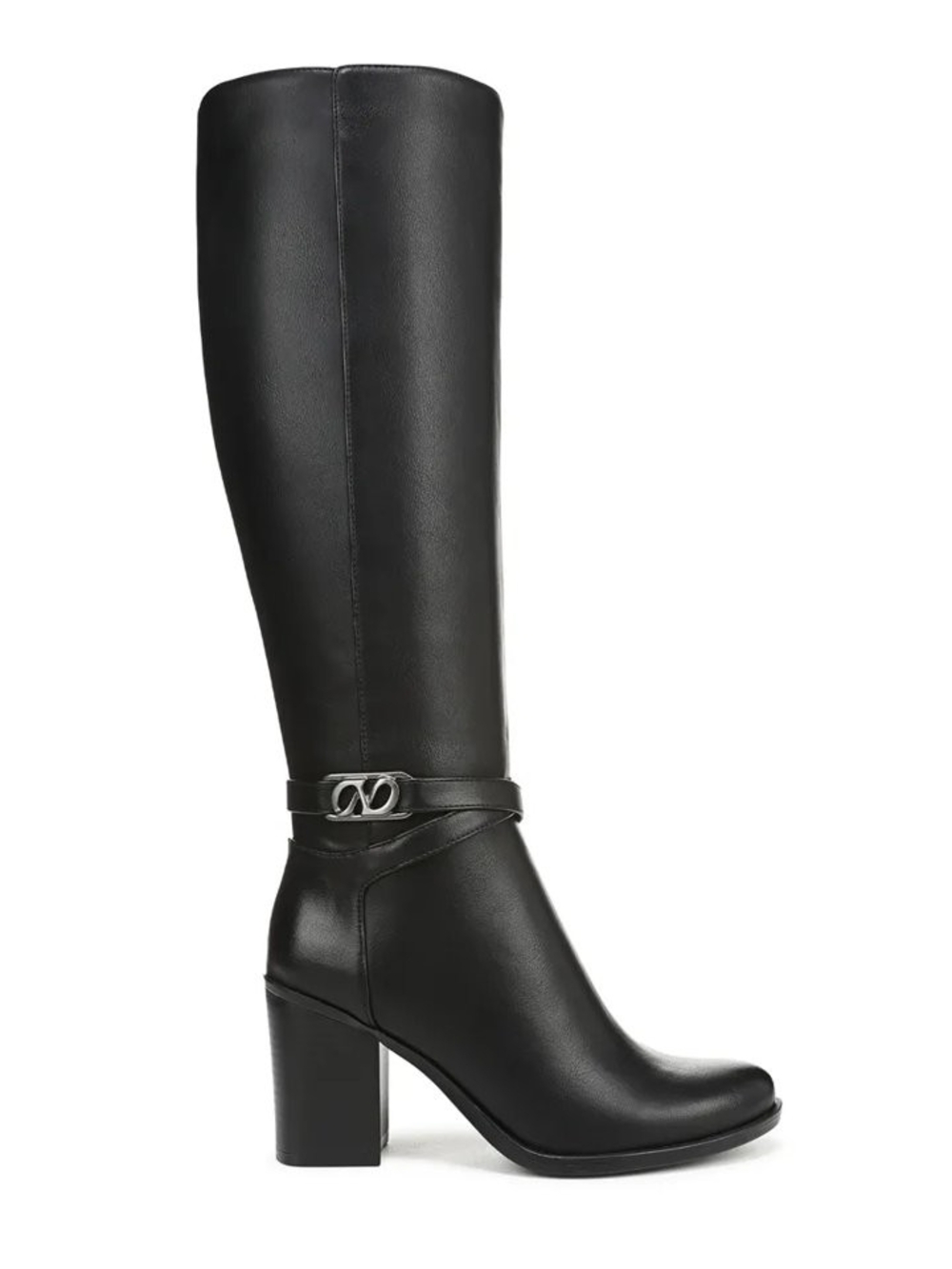 Naturalizer Black Knee-High Block Heel Boots with Decorative Strap